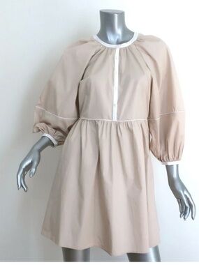 STAUD DEMI PUFF SLEEVE MINI DRESS BEIGE STRETCH COTTON SIZE EXTRA SMALL worn 1x